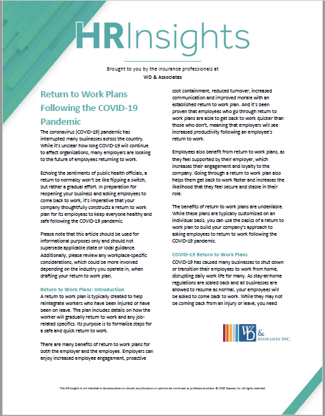 Return to work plans following covid 19
