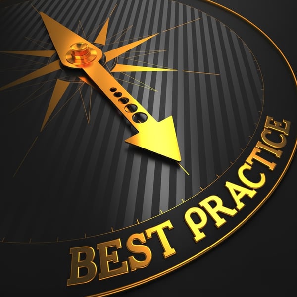 HR Best Practices - Business Background. Golden Compass Needle on a Black Field Pointing to the Word "Best Practice". 3D Render