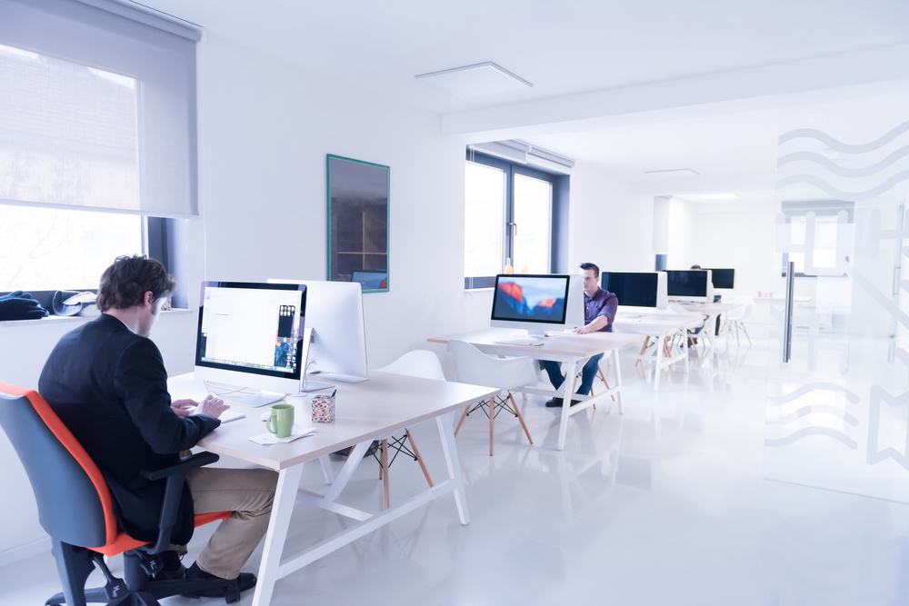 startup business, software developer working on computer at modern office