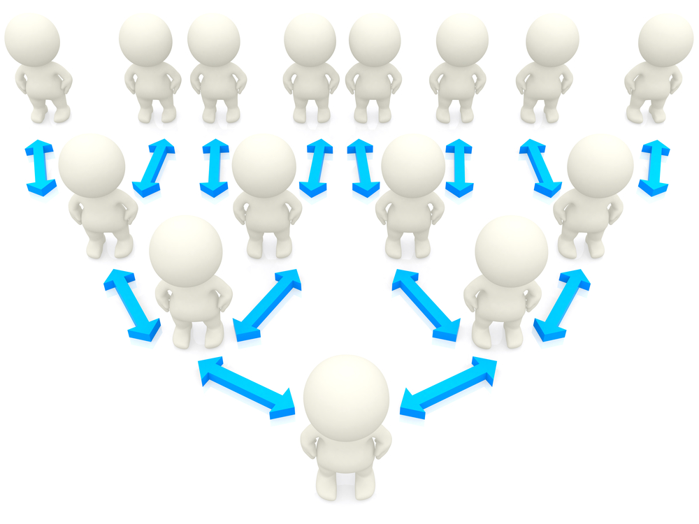 3D people on hierarchy pyramid over a white background